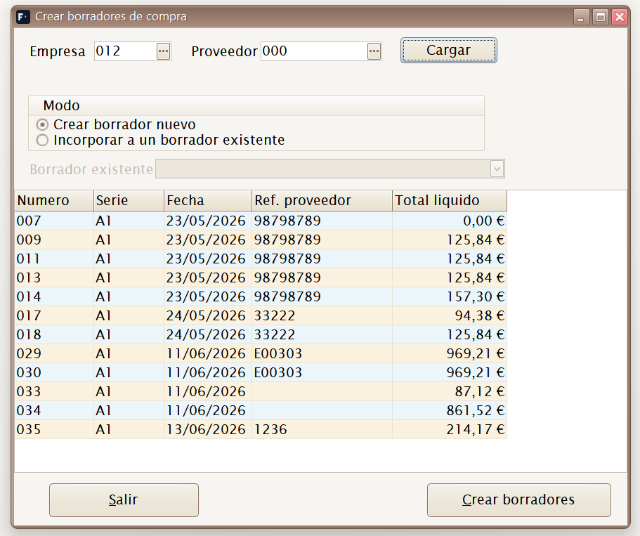 Crear borradores desde albaranes de venta