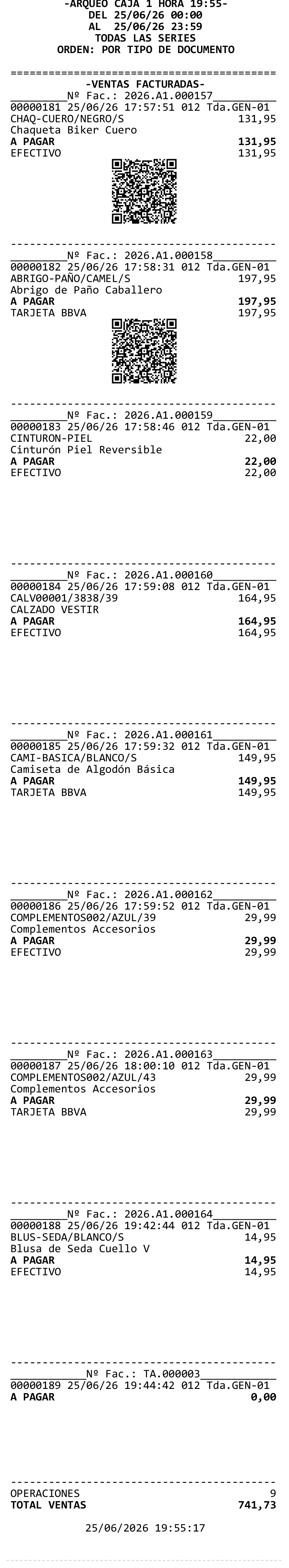 Tira de caja en formato de ticket