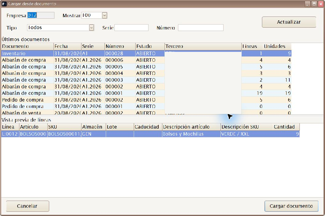Selector Cargar desde documento