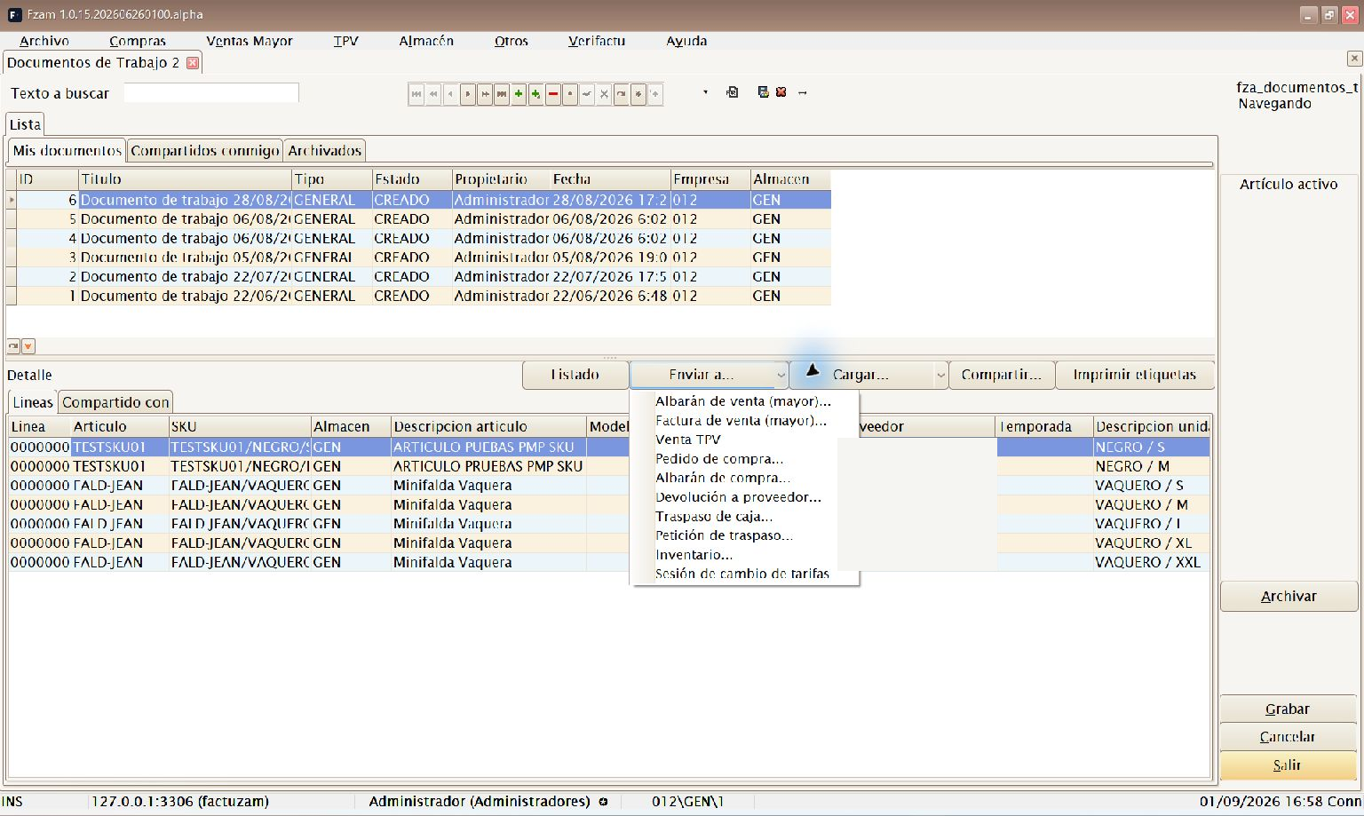 Documentos de Trabajo con sus líneas