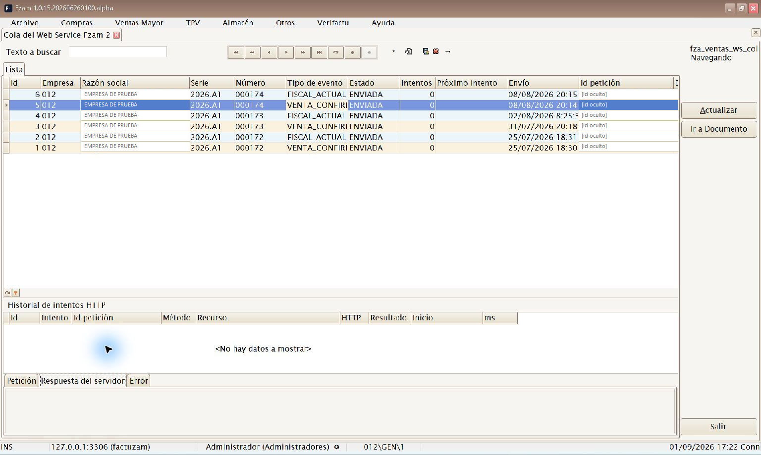 Detalle HTTP de Web Service Fzam