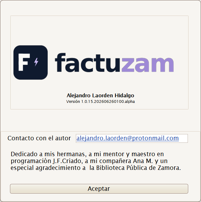 Pantalla Acerca de con la versión