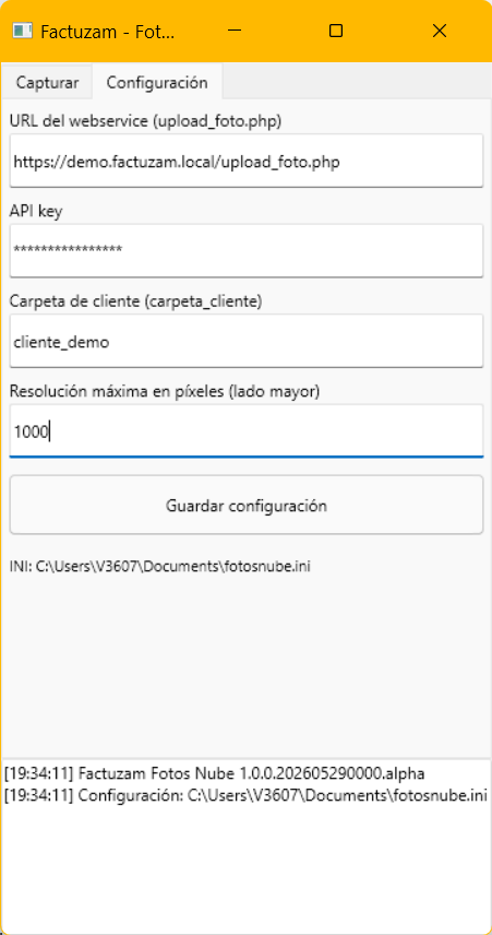 Configuración de Factuzam Fotos Nube